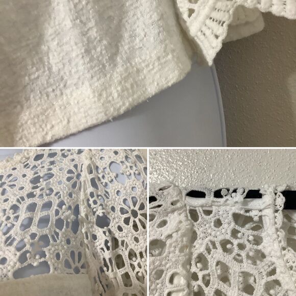 Eri + Ali White Lace Peasant Oversized Boho Hippie Beachy Casual Summer Top XS - Picture 9 of 9